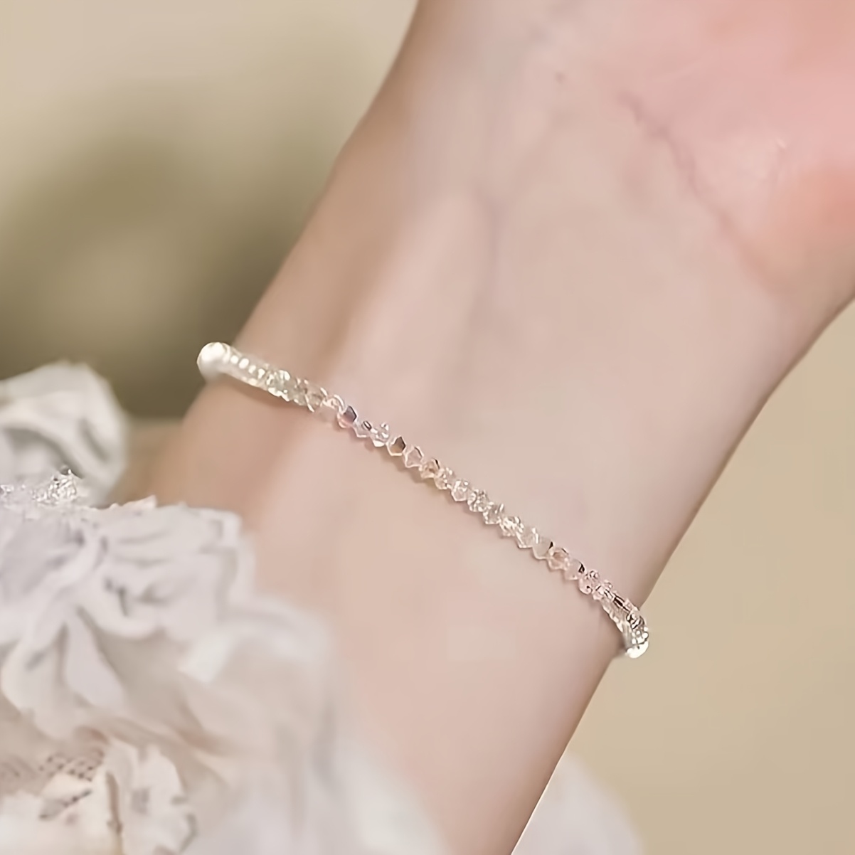 Women's Elegant Thin Bracelet with Shiny Acrylic Beads